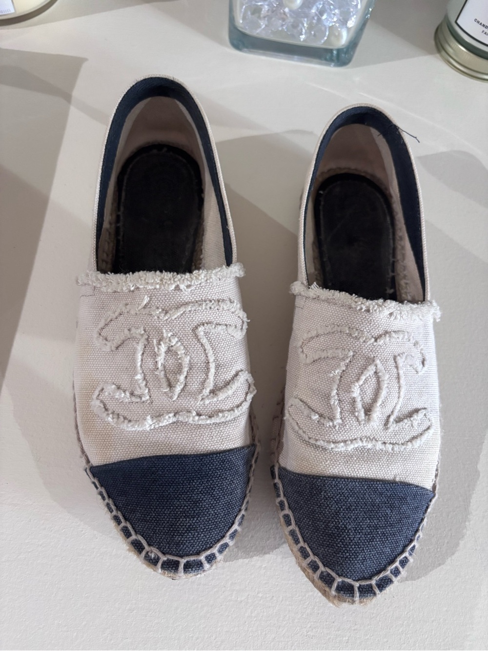 Chanel Canvas Espadrille Flats in Cream and black 36